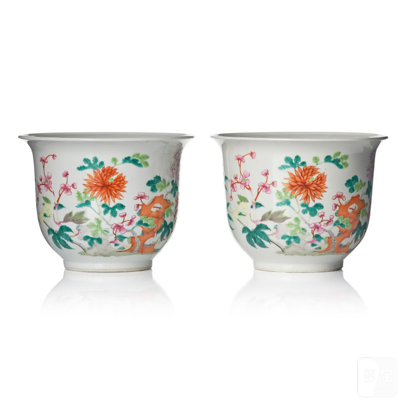 A pair of famille rose flower pots,